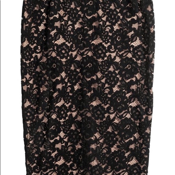 H&M Black Beige Lace Pencil Career Skirt - Size XS, 0 - Picture 2 of 3